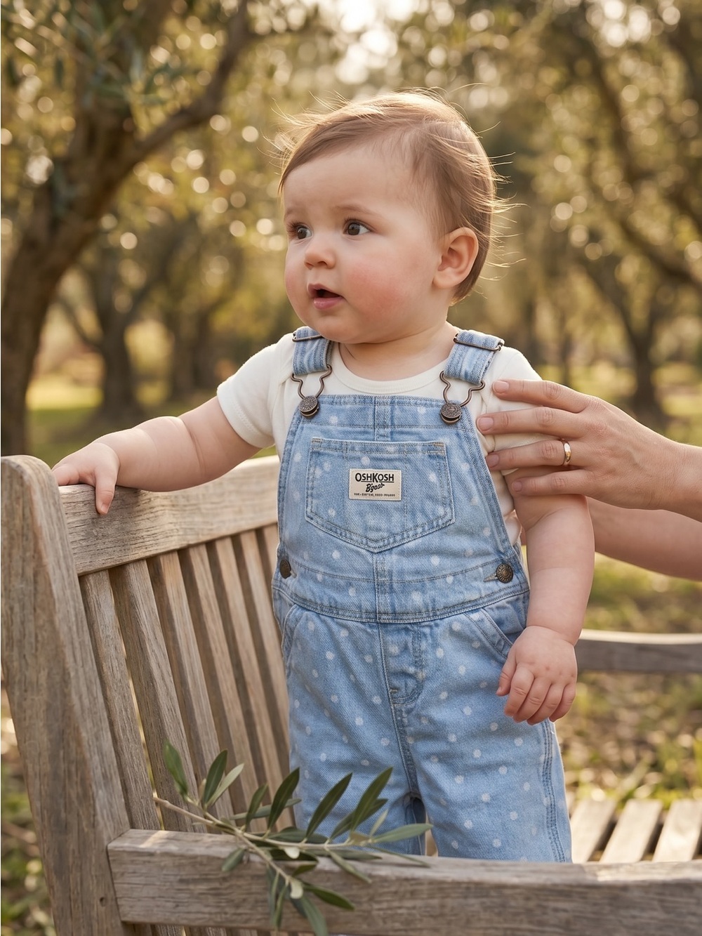 OshKosh B'gosh Light Blue Polka Dot Denim Overalls with White Dots